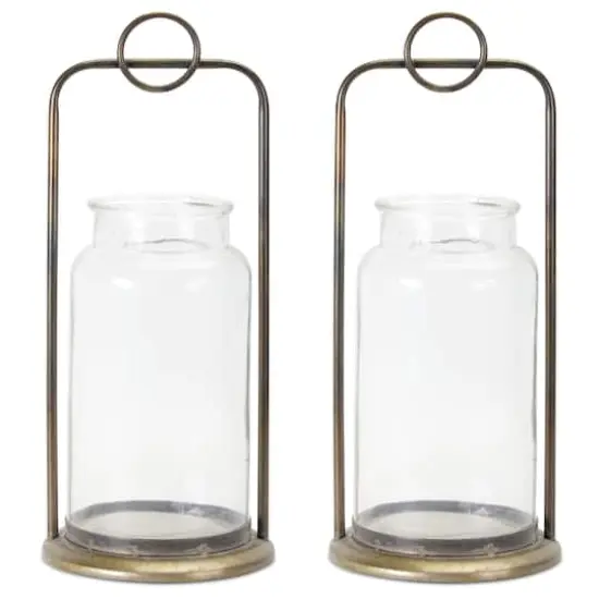 19.5" Iron & Glass Jar Candle Holder Set {1}