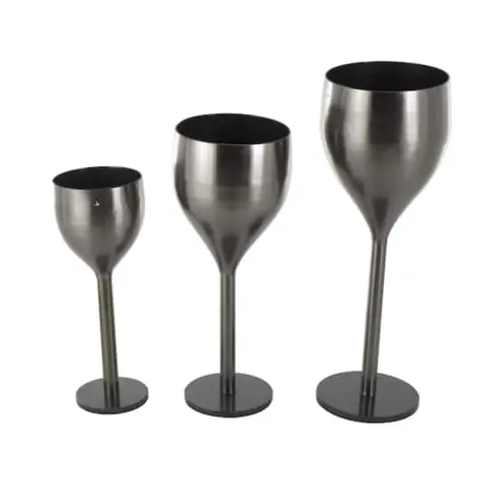 Silver Wine Glass Inspired Metal Planter Set {7}