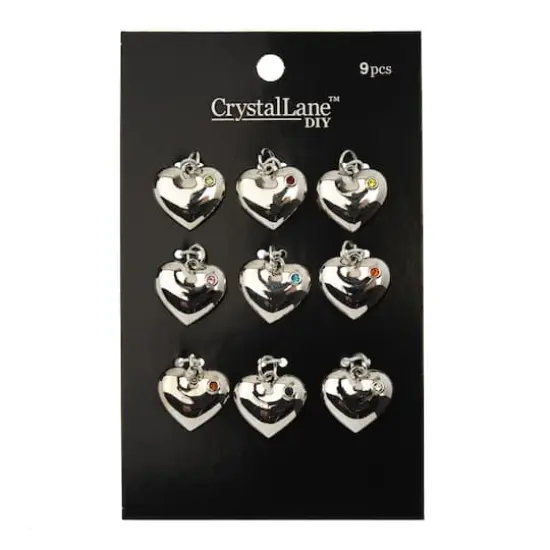 Crystal Lane DIY Silver Rhinestone Heart Charms, 9ct. {3}