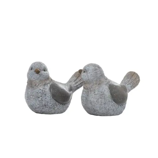 13" Gray Stone Country Bird Garden Sculpture Set {1}