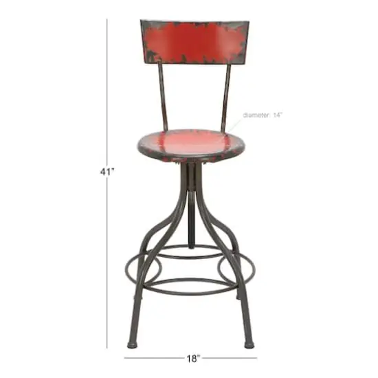 41" Metal Vintage Bar Chair Red {5}