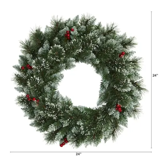 24" LED Frosted Swiss Pine & Berry Artificial Wreath {6}