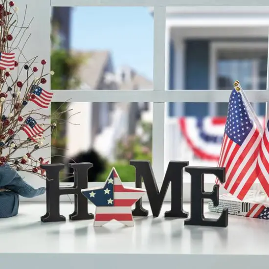 Glitzhome&reg; Wooden Interchangeable HOME Tabletop D&eacute;cor Set {5}