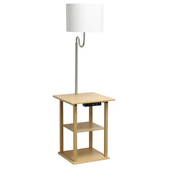 Simple Designs 57" 2 Tier Floor Lamp with USB & Outlet Tan {1}