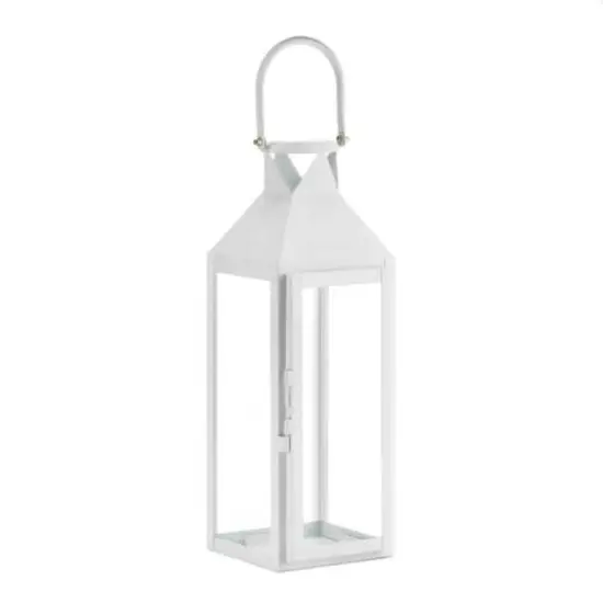 15" Sleek White Metal Manhattan Candle Lantern with Handle {1}