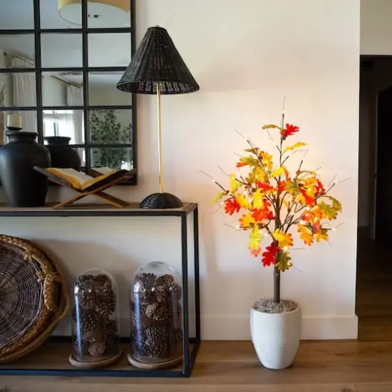 4ft. Pre-Lit Autumn Maple Artificial Fall Tree with Pinecones, Acorns and 60 Warm White LED Lights {10}