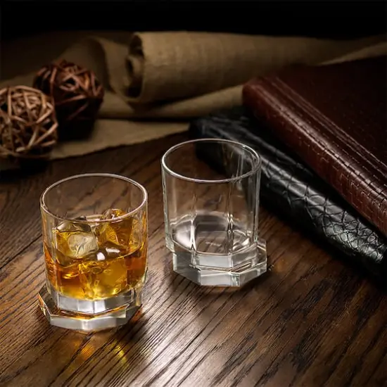 JoyJolt® 10.5oz. Aqua Vitae Octagon Off Base Whiskey Glasses, 2ct. {6}