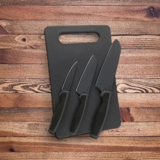 Oster Slice Craft 4-Piece Black Cutlery Knife Set with Cutting Board {5}