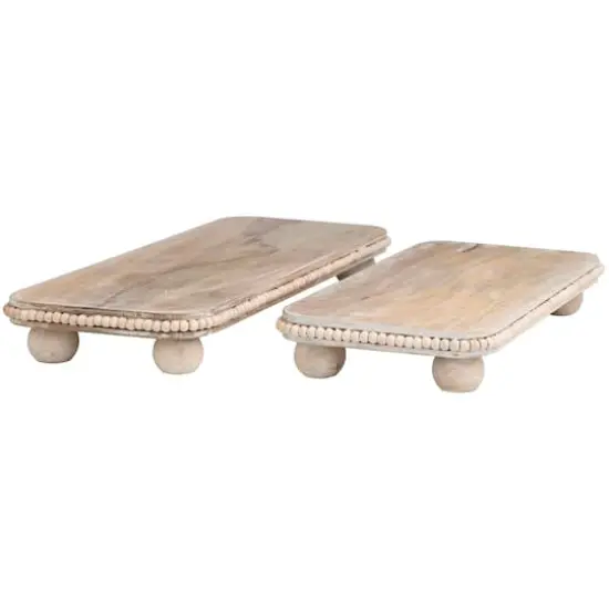 Light Brown Mango Wood Beaded Decorative Tray Set {1}