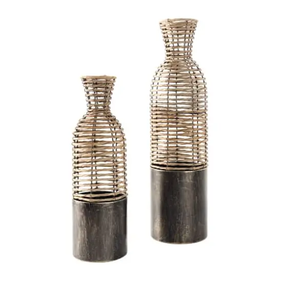 Light Brown Plastic Rattan Handmade Vase Set {1}