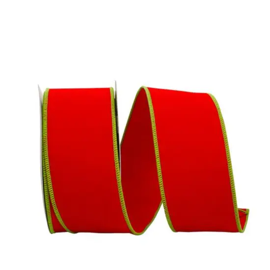 JAM Paper 2.5" x 10yd. Red & Lime Wired Two-Sided Velvet Ribbon {1}