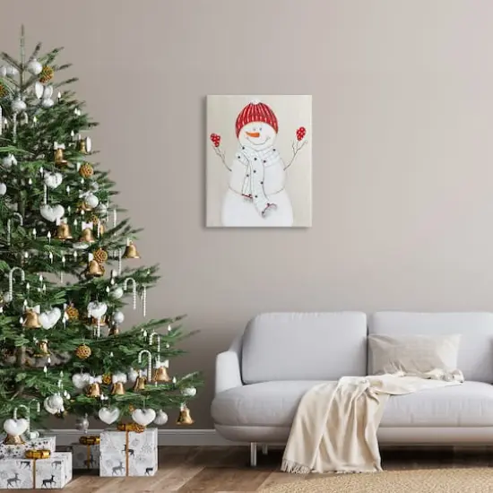 Stupell Industries Seasonal Snowman Smiling Red Hat Canvas Wall Art {3}