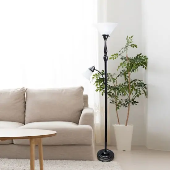 Lalia Home Torchiere Floor Lamp with Reading Light Restoration Bronze/White Shades {6}