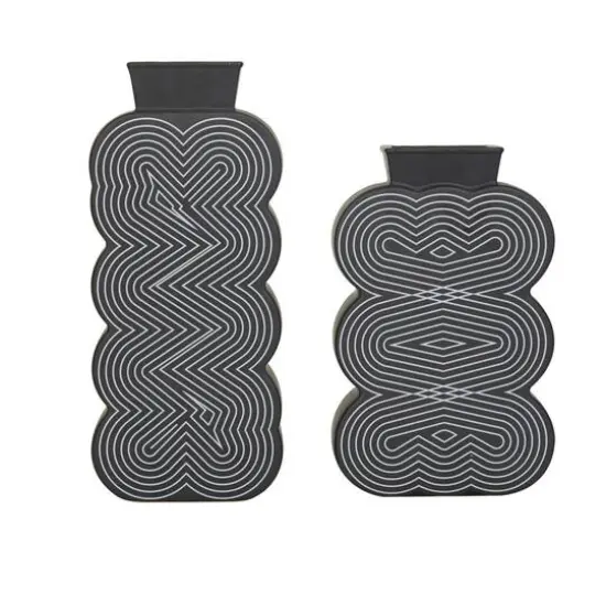 Black Stoneware Contemporary Vase, Set of 2" 12",10" {6}