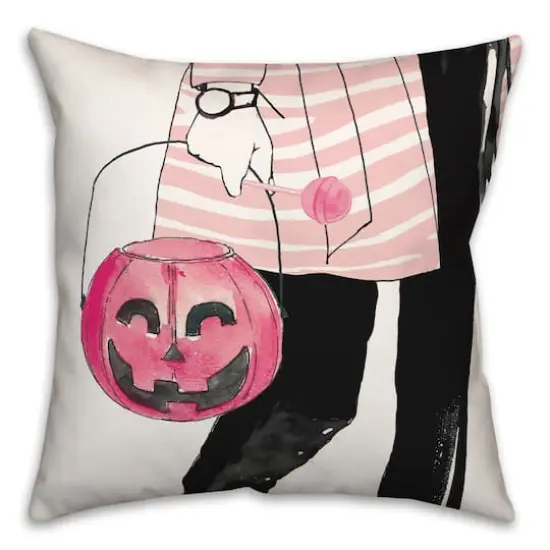 Pink Trick Or Treater Throw Pillow {1}