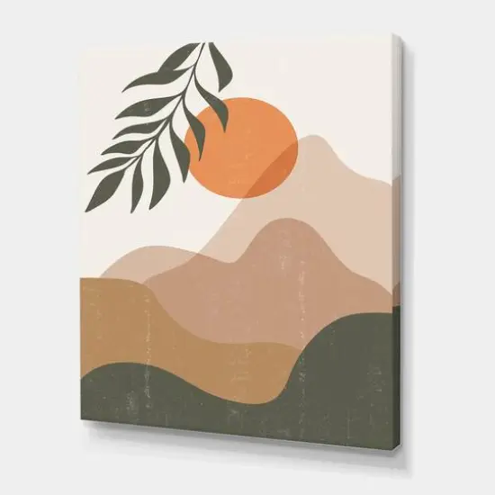 Designart - Abstract Red Moon In Earth Toned Mountains I - Modern Canvas Wall Art Print {1}