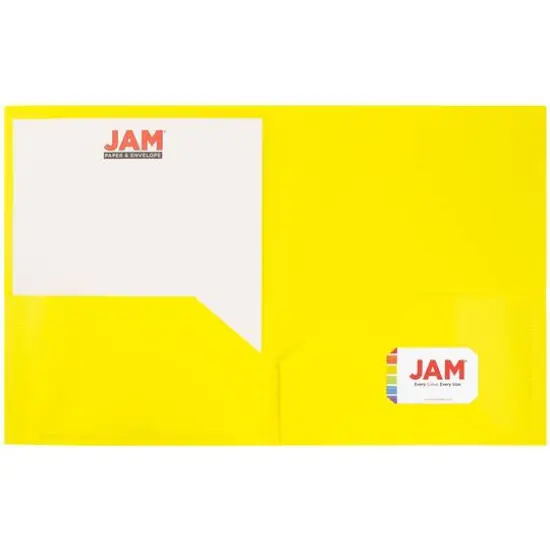 JAM Paper 9.5" x 11.5" Plastic 2 Pocket School POP Folders, 6ct. Yellow {5}