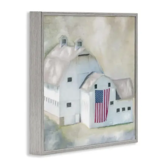 Stupell Industries American Flag White Farmhouse Barn Rural Countryside Framed Giclee Art Gray {4}