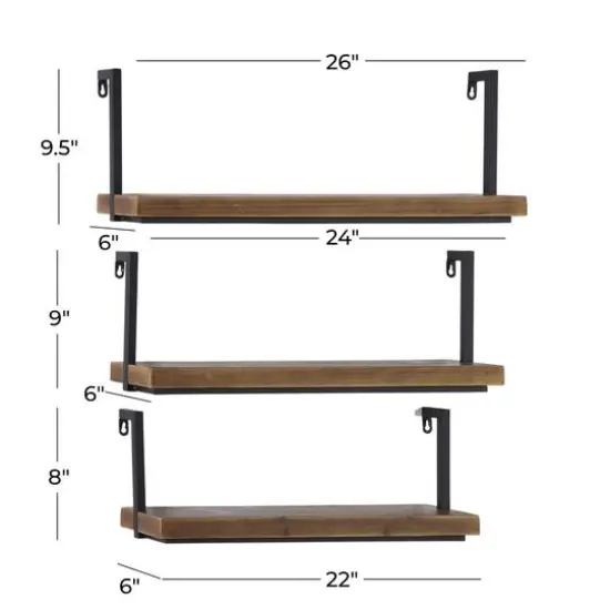 Brown & Black Industrial Wall Shelf Set {6}