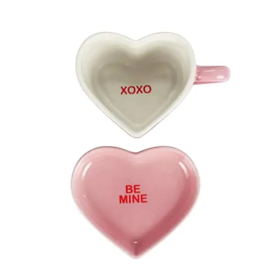 Miss Valentine Pink Ceramic Candy Heart Mug & Saucer {1}