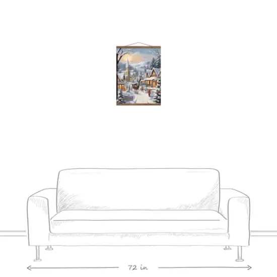Christmas Village Scene 16" x 20" Teak Hanging Canvas {3}