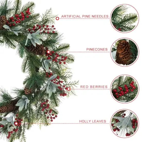 Glitzhome&reg; 24" Christmas Pinecone, Leaf & Berry Wreath {7}