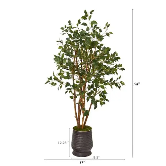 4.5ft. Ficus Artificial Tree in Ribbed Metal Planter {3}