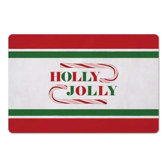 Holly Jolly Candycane Green Red 27x18 Floor Mat {1}