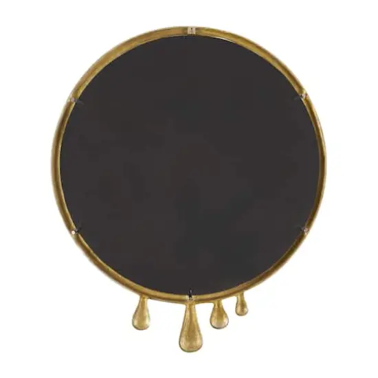 43" Gold Abstract Drip Framed Round Wall Mirror {4}