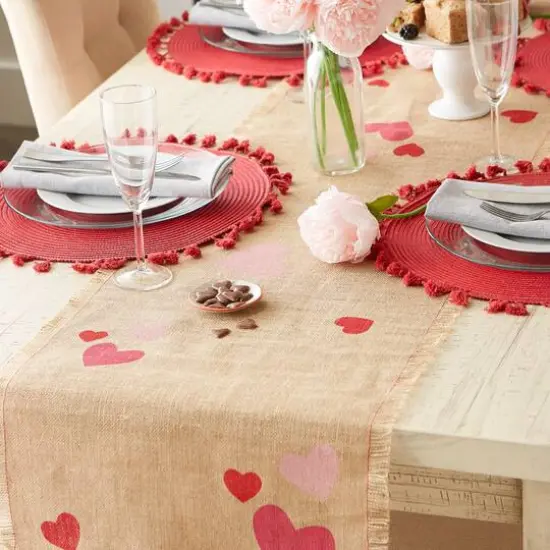 DII&reg; 74" Hearts Printed Jute Table Runner {6}