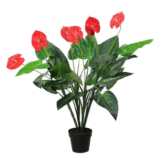 3.5ft. Tropical Green & Red Artificial Anthurium Potted Plant {1}