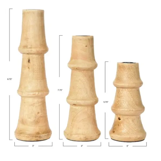 Hello Honey&reg; Wooden Waves Taper Candle Holder Set Natural Finish {5}