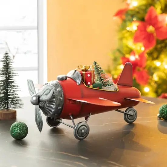 Glitzhome&reg; 14" Christmas Metal Airplane with Gifts Table D&eacute;cor {4}