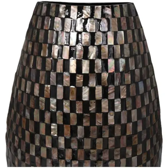 24" Black Mother of Pearl Handmade Geometric Mosaic Inspired Thin Vase {8}