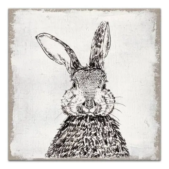 Ink Drawing Bunny Burlap Canvas Wall Art {1}