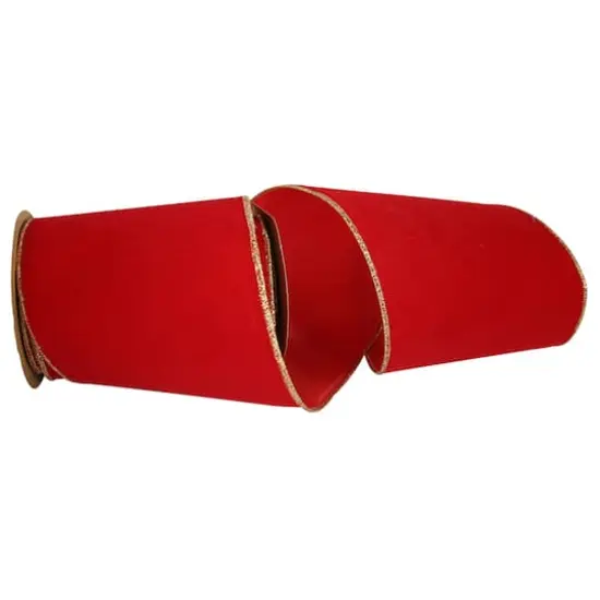 The Ribbon Roll 6" x 10yd. Velvet Wired Ribbon Red/Gold {1}