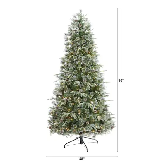 7.5ft. Pre-Lit Snowed Tipped Clermont Mixed Pine & Pinecones Artificial Christmas Tree with Clear LED Lights {5}