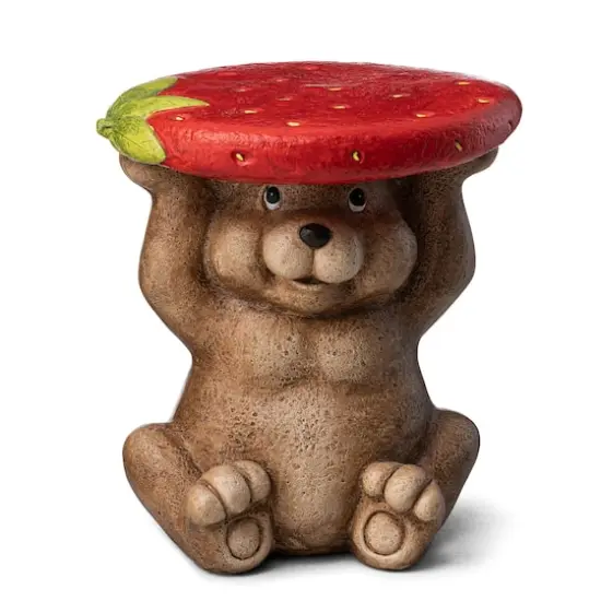 Glitzhome&reg; 12.5" Bear Holding a Strawberry Decorative Garden Stool {1}