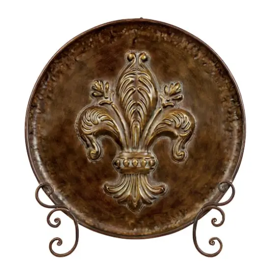 25" Traditional Decorative Iron Fleur de Lis Plate with Stand {1}
