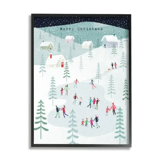Stupell Industries Merry Christmas Winter Ice Skating Framed Giclee Art Black {1}