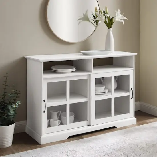 Walker Edison 48" Brushed White Sliding Glass Door Sideboard {8}