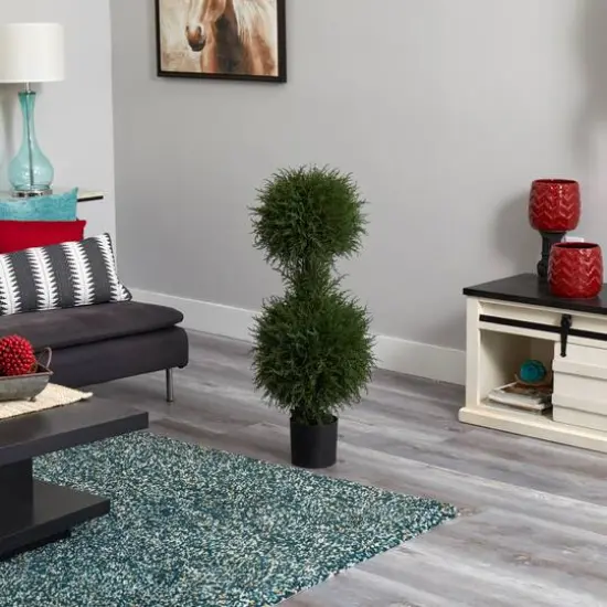 3.5ft. Pre-Lit Potted Cedar Double Ball Topiary Tree {7}