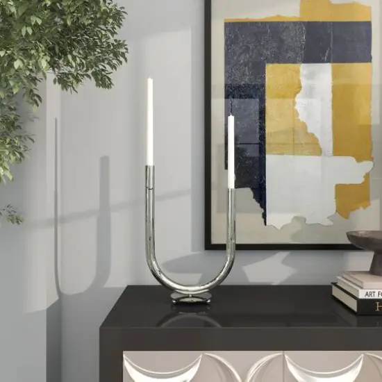 14" Silver Stainless Steel Abstract U-Shaped Candelabra {13}