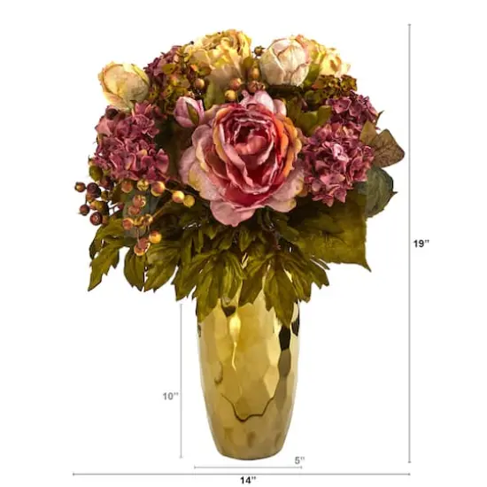 19" Peony Arrangement in Gold Vase {3}