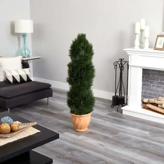 4.5ft. UV Resistant Double Pond Cypress Topiary Artificial Tree in Terracotta Planter {6}