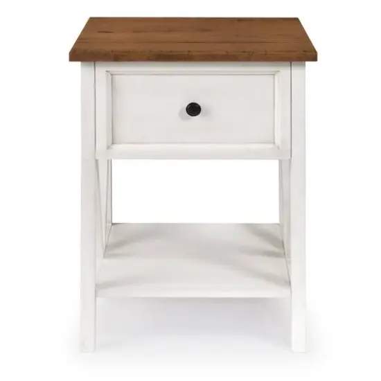 Walker Edison 19" 1-Drawer Wood Side Table Reclaimed Barnwood / White Wash {4}