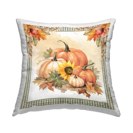 Stupell Industries Autumn Pumpkins Floral Border Outdoor Printed Pillow {1}