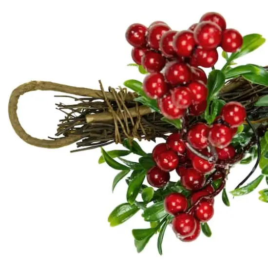 Glittered Artificial Boxwood Pine Cones & Red Berry Garland, Unlit {5}