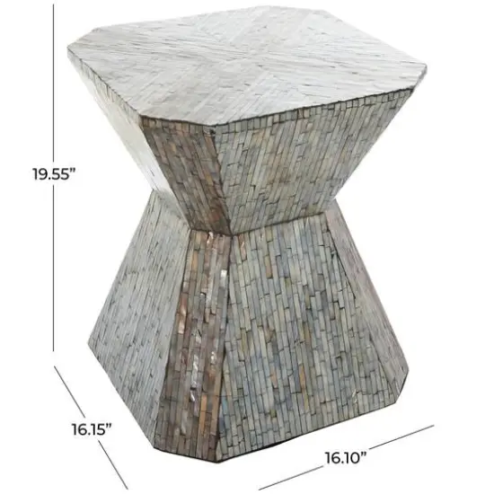 20" Gray Mother of Pearl Hourglass Accent Table {8}