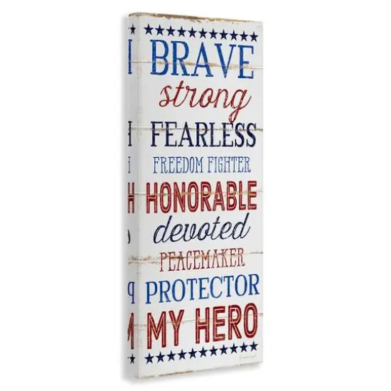 Stupell Industries Brave Strong Fearless Patriotic Stars and Stripes Rustic Wood Look Sign Canvas Wall Art {4}